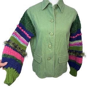 Jones New York Sport Green Corduroy Jacket Crochet Funky Art To Wear